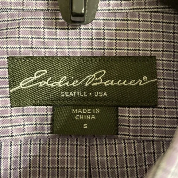 Men's Eddie Bauer short sleeve collared button Down Size small purple plaid - Picture 3 of 8